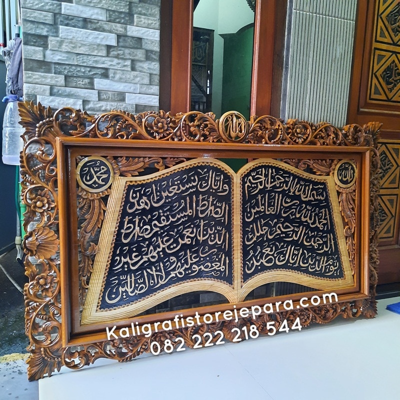 kaligrafi kayu jati alfatihah ukir jepara